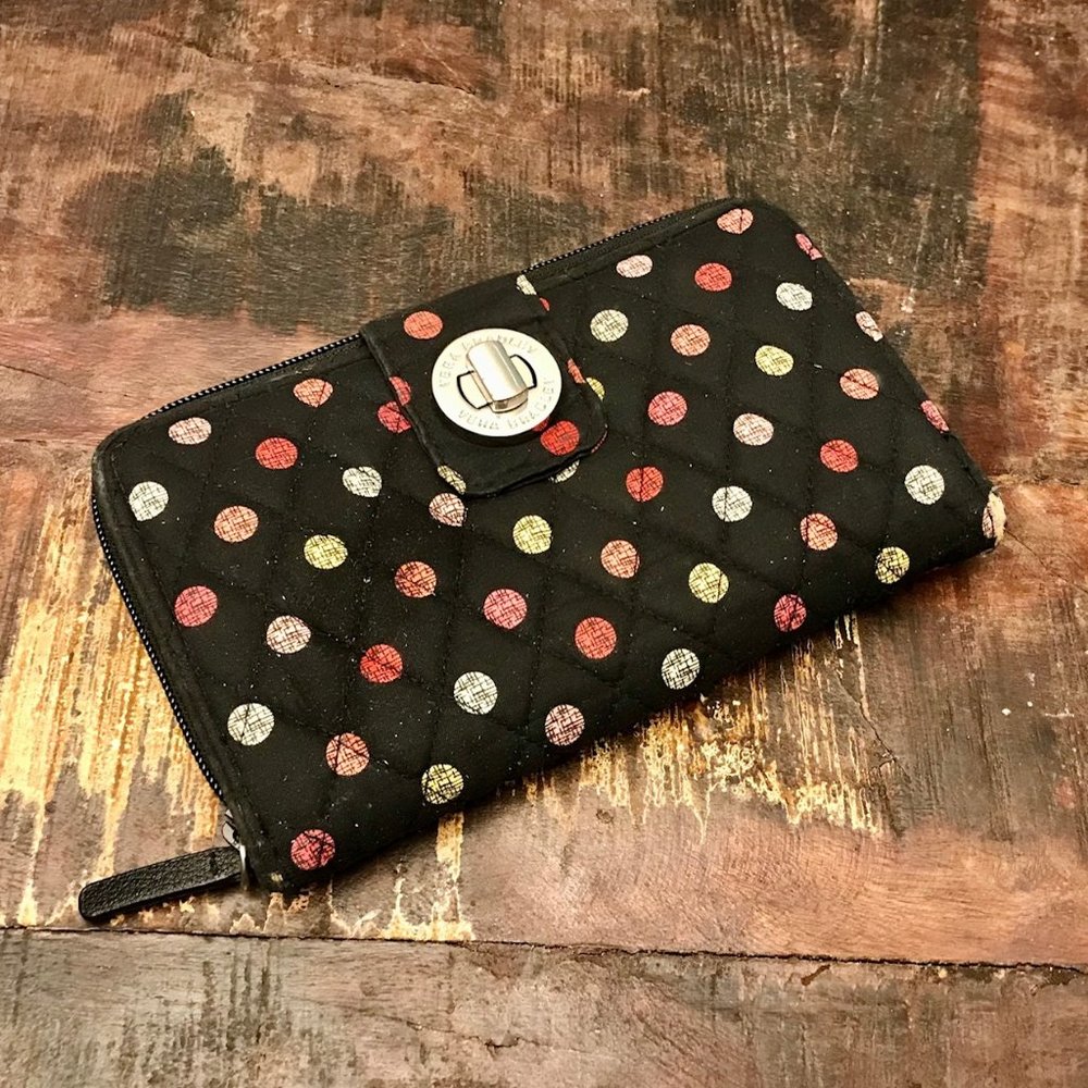Vera Bradley Black Polka Dot RFID Turnlock Wallet